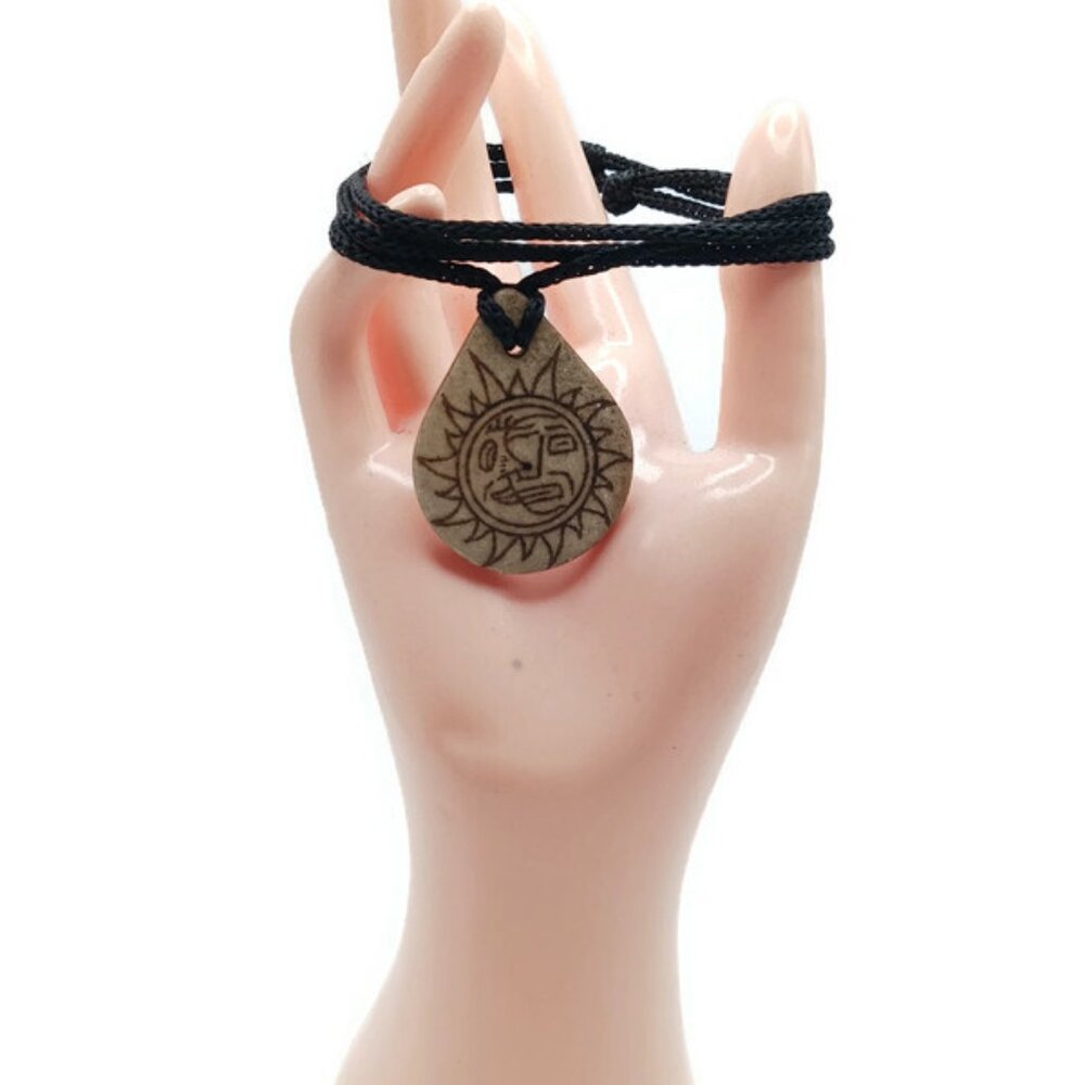 Handmade Unisex Inca Marriage Necklace - Artisanal Carved Limestone with Sun and